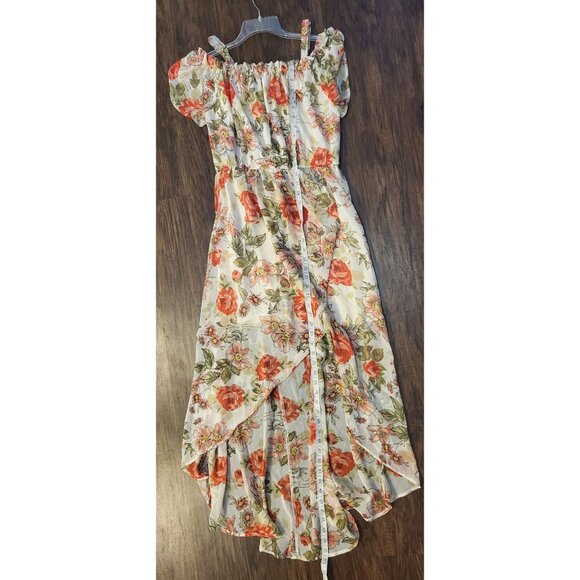 As U Wish Floral Hi-lo Faux Wrap Hem Adjustable Off Shoulder Dress Large - Picture 8 of 10